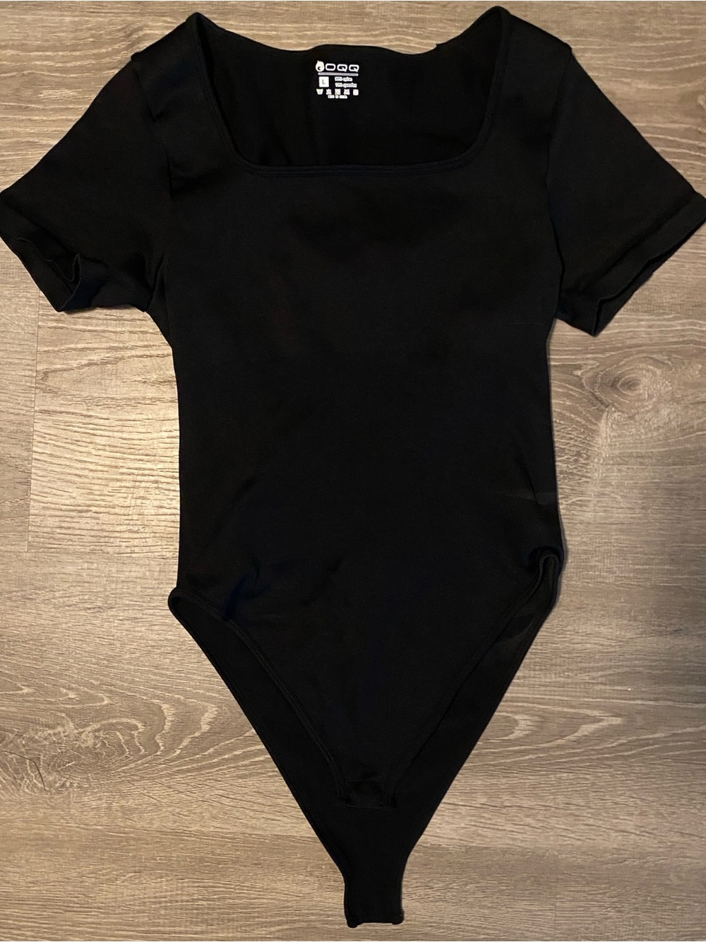Women’s Black Short-Sleeve Square Neck Bodysuit